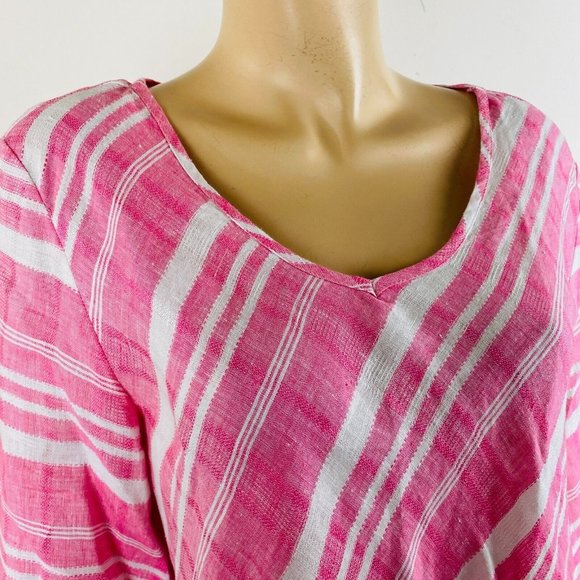 Habitat Pretty Artsy Opposing Stripes Asymmetric Button Accented Tunic Top XL - Picture 3 of 8